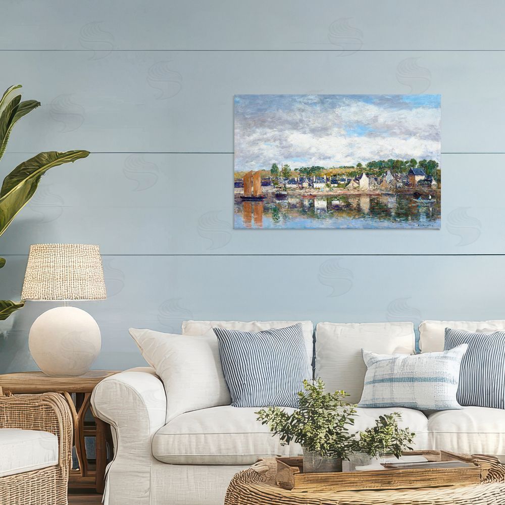 Eugene Boudin Village By A River Stretched Canvas Wall Art in Room