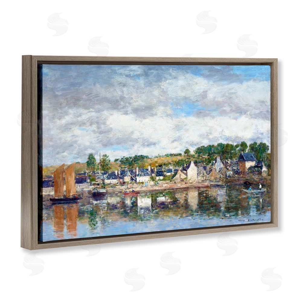 Eugene Boudin Village By A River Brown Floating Frame Canvas Wall Art Print