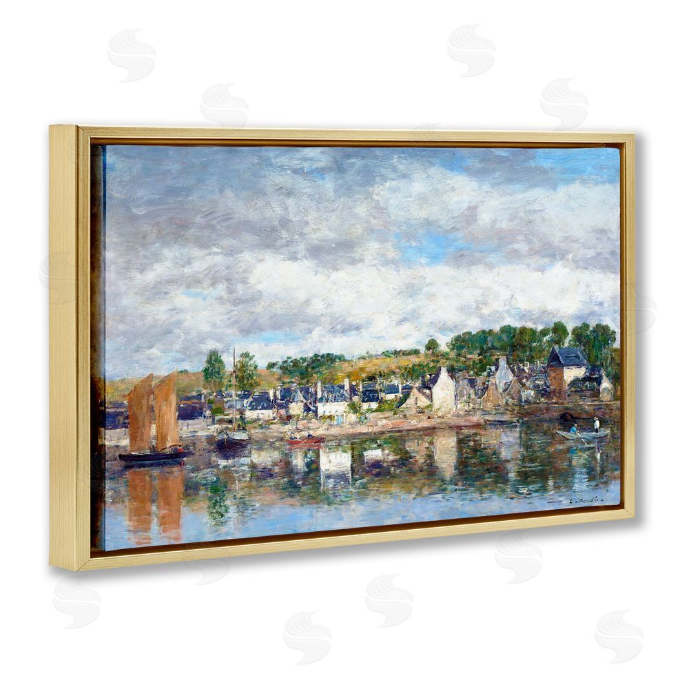 Eugene Boudin Village By A River Gold Floating Frame Canvas Wall Art Print
