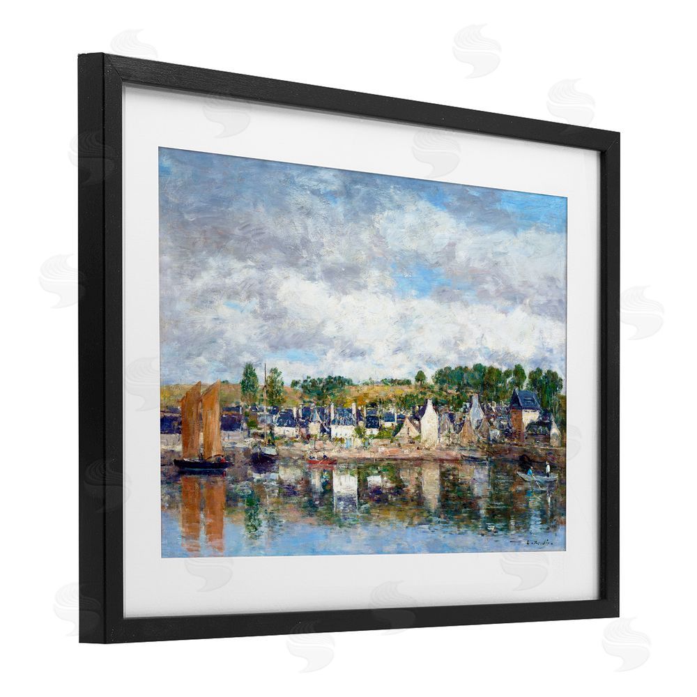 Eugene Boudin Village By A River Black Framed Print Under Glass Wall Art