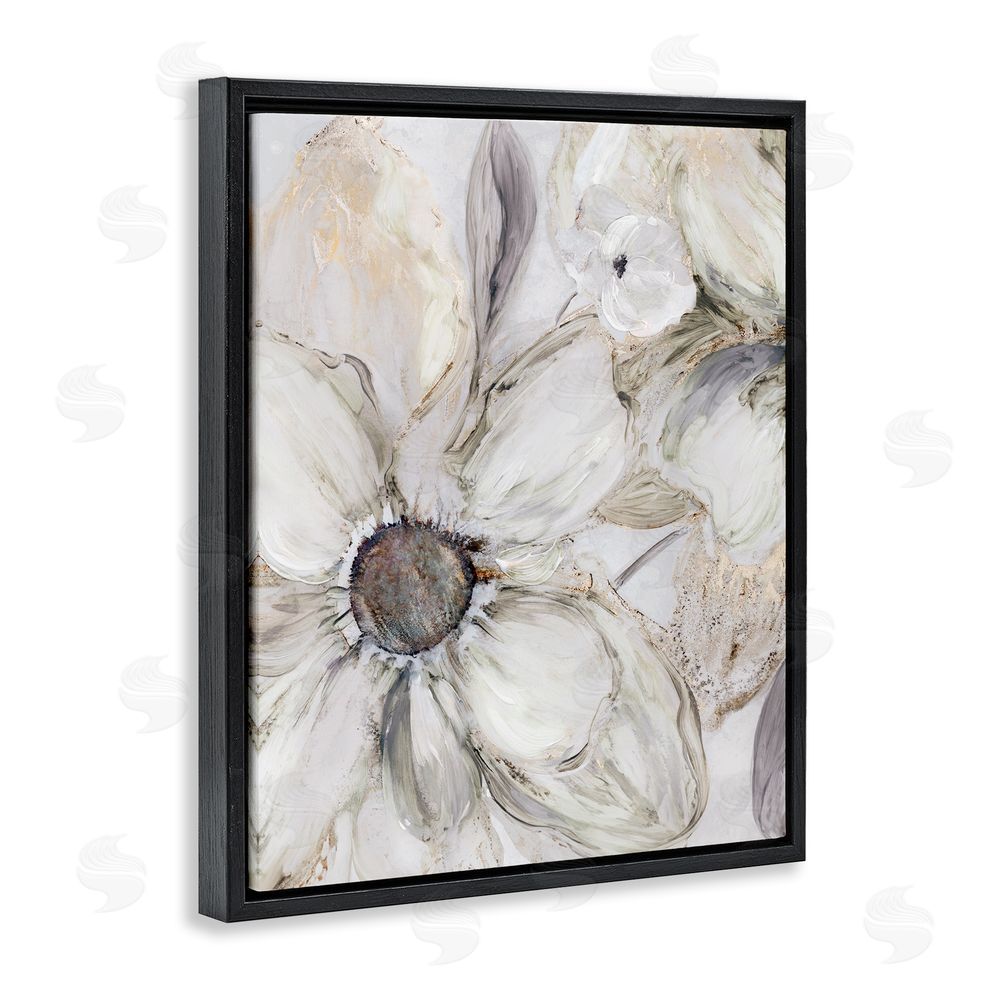 Carol Robinson Neutral Sandstone Blooms Black Floating Frame Canvas Wall Art Print