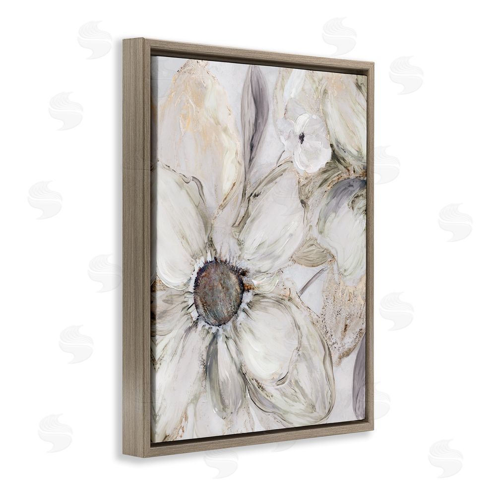 Carol Robinson Neutral Sandstone Blooms Brown Floating Frame Canvas Wall Art Print