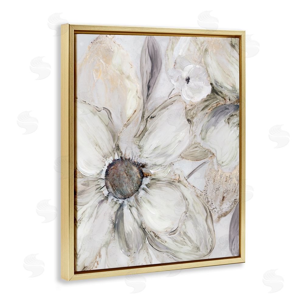 Carol Robinson Neutral Sandstone Blooms Gold Floating Frame Canvas Wall Art Print
