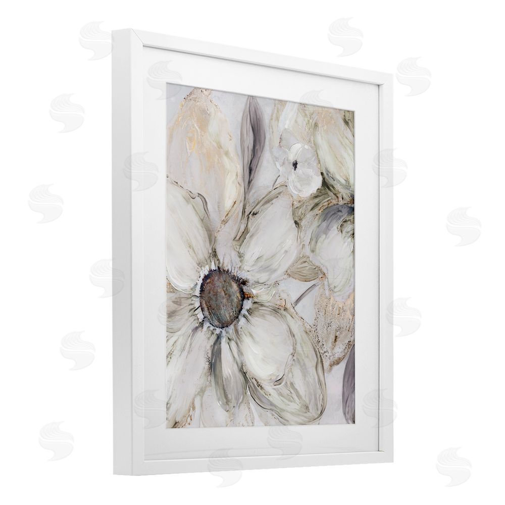 Carol Robinson Neutral Sandstone Blooms White Framed Print Under Glass Wall Art