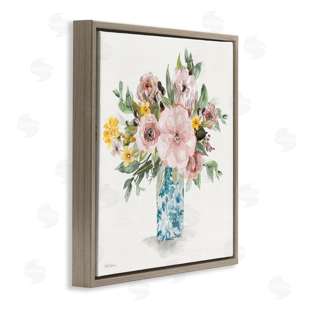 Carol Robinson Summer Chinoiserie Vase Brown Floating Frame Canvas Wall Art Print