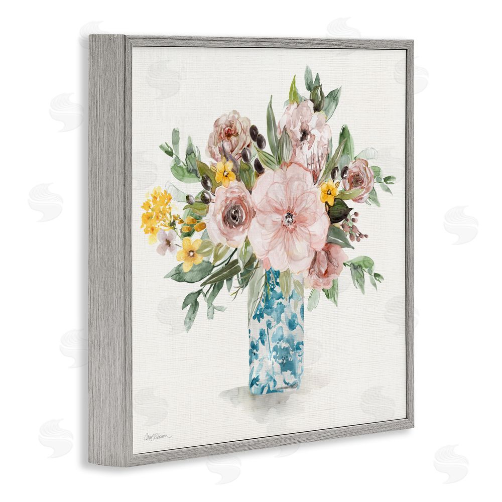 Carol Robinson Summer Chinoiserie Vase Gray Framed Giclee Wall Art Print