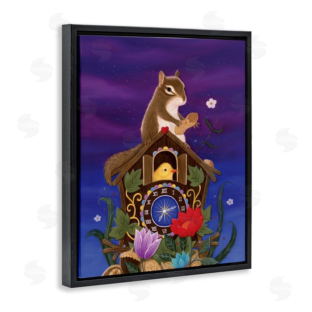 Gina Matarazzo Nighttime Snack Squirrel Black Floating Frame Canvas Wall Art Print