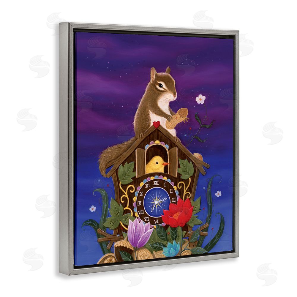 Gina Matarazzo Nighttime Snack Squirrel Gray Floating Frame Canvas Wall Art Print