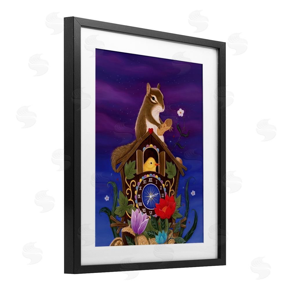 Gina Matarazzo Nighttime Snack Squirrel Black Framed Print Under Glass Wall Art