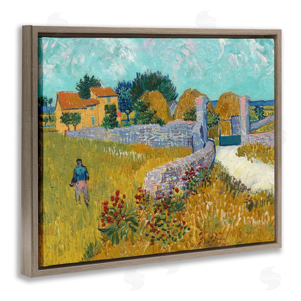 Vincent Van Gogh Farmhouse In Provence Brown Floating Frame Canvas Wall Art Print