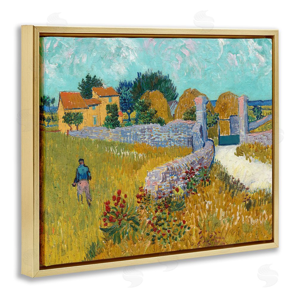Vincent Van Gogh Farmhouse In Provence Gold Floating Frame Canvas Wall Art Print