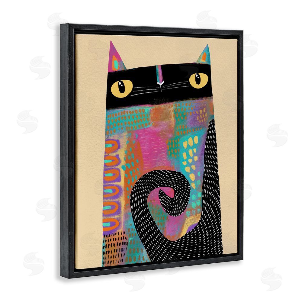 Gabriela Avila Stylized Colorful Cat Black Floating Frame Canvas Wall Art Print