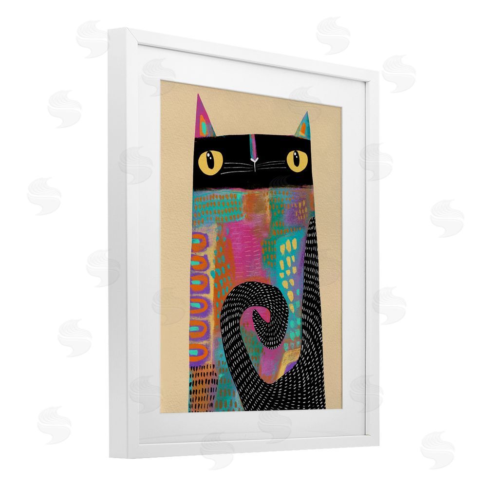 Gabriela Avila Stylized Colorful Cat White Framed Print Under Glass Wall Art