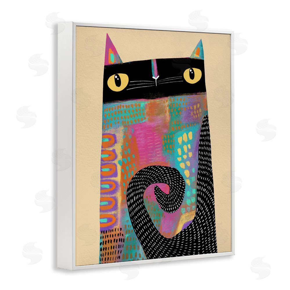 Gabriela Avila Stylized Colorful Cat White Framed Giclee Wall Art Print