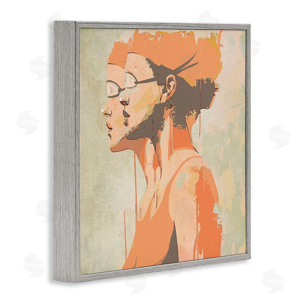 Layla Oz Swimming Twins Silhouettes Gray Framed Giclee Wall Art Print