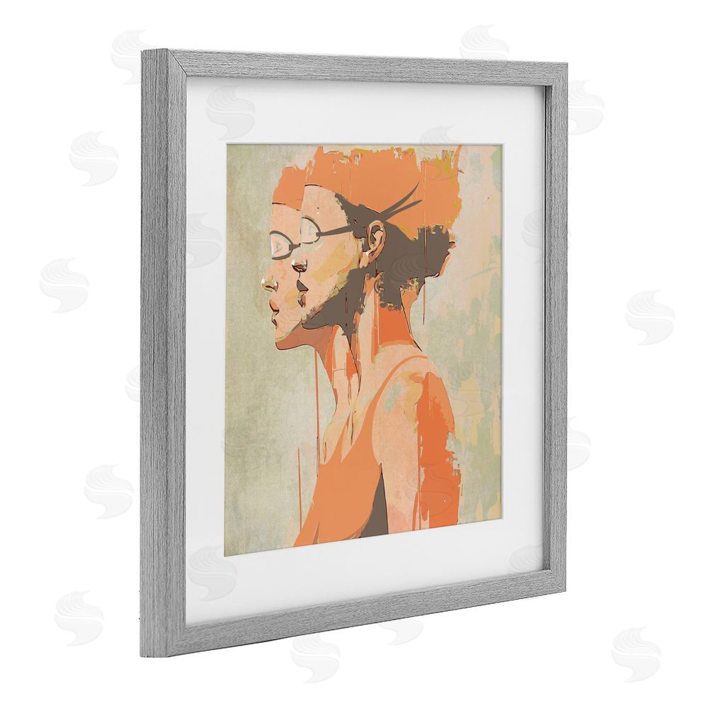 Layla Oz Swimming Twins Silhouettes Gray Framed Print Under Glass Wall Art