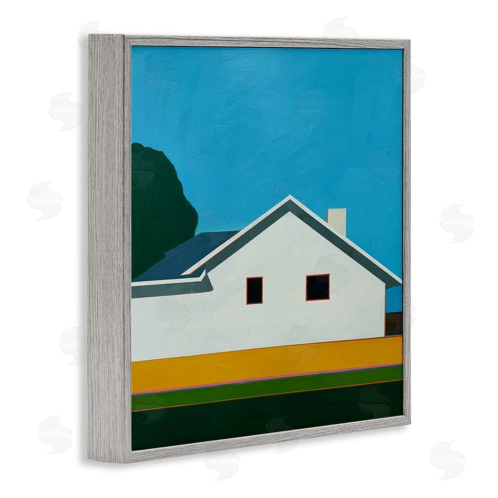 Jan Weiss Sunkissed Suburbia House Gray Framed Giclee Wall Art Print