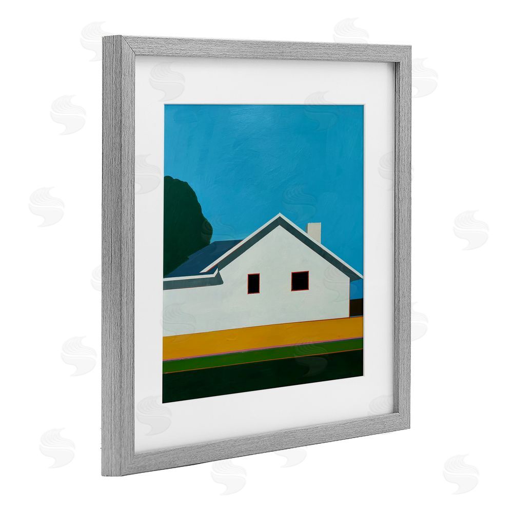 Jan Weiss Sunkissed Suburbia House Gray Framed Print Under Glass Wall Art