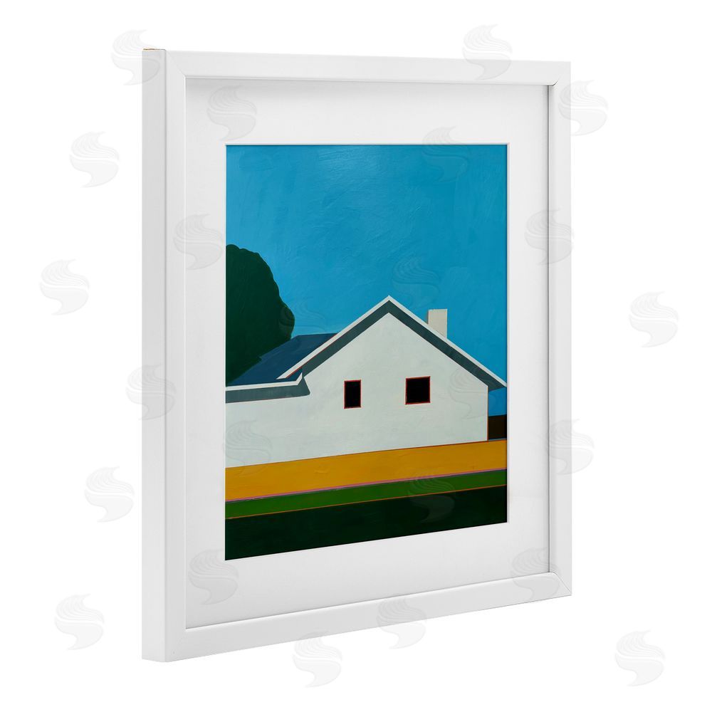 Jan Weiss Sunkissed Suburbia House White Framed Print Under Glass Wall Art