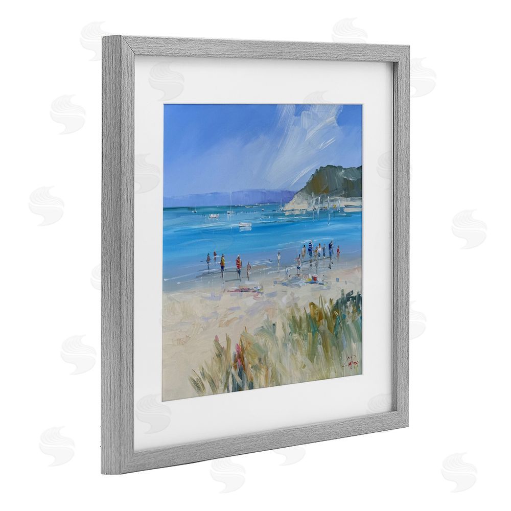 Craig Trewin Penny Summer Sorrento Beachgoers Gray Framed Print Under Glass Wall Art
