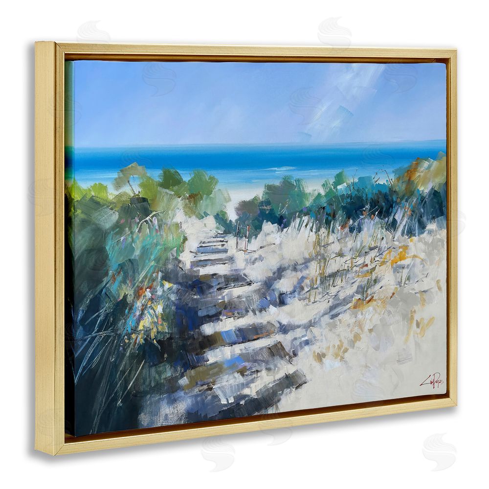 Craig Trewin Penny Beach Steps in Robe Gold Floating Frame Canvas Wall Art Print