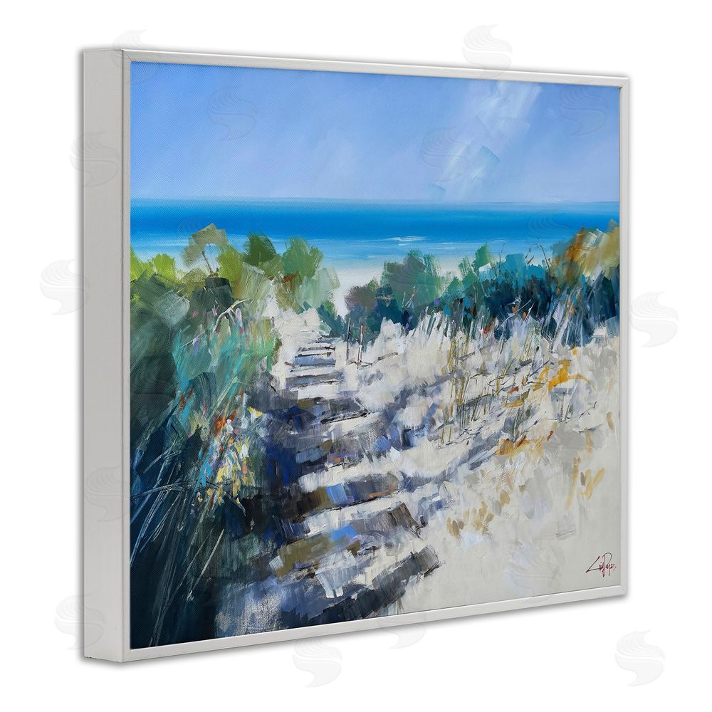 Craig Trewin Penny Beach Steps in Robe White Framed Giclee Wall Art Print