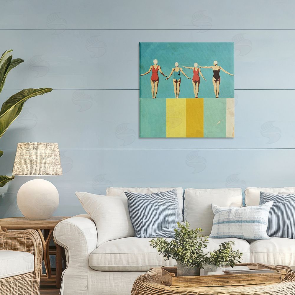 Layla Oz Four Figures on the Pool Canvas Wall Art Print in Room