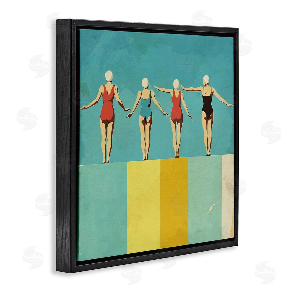Layla Oz Four Figures on the Pool Black Floating Frame Canvas Wall Art Print