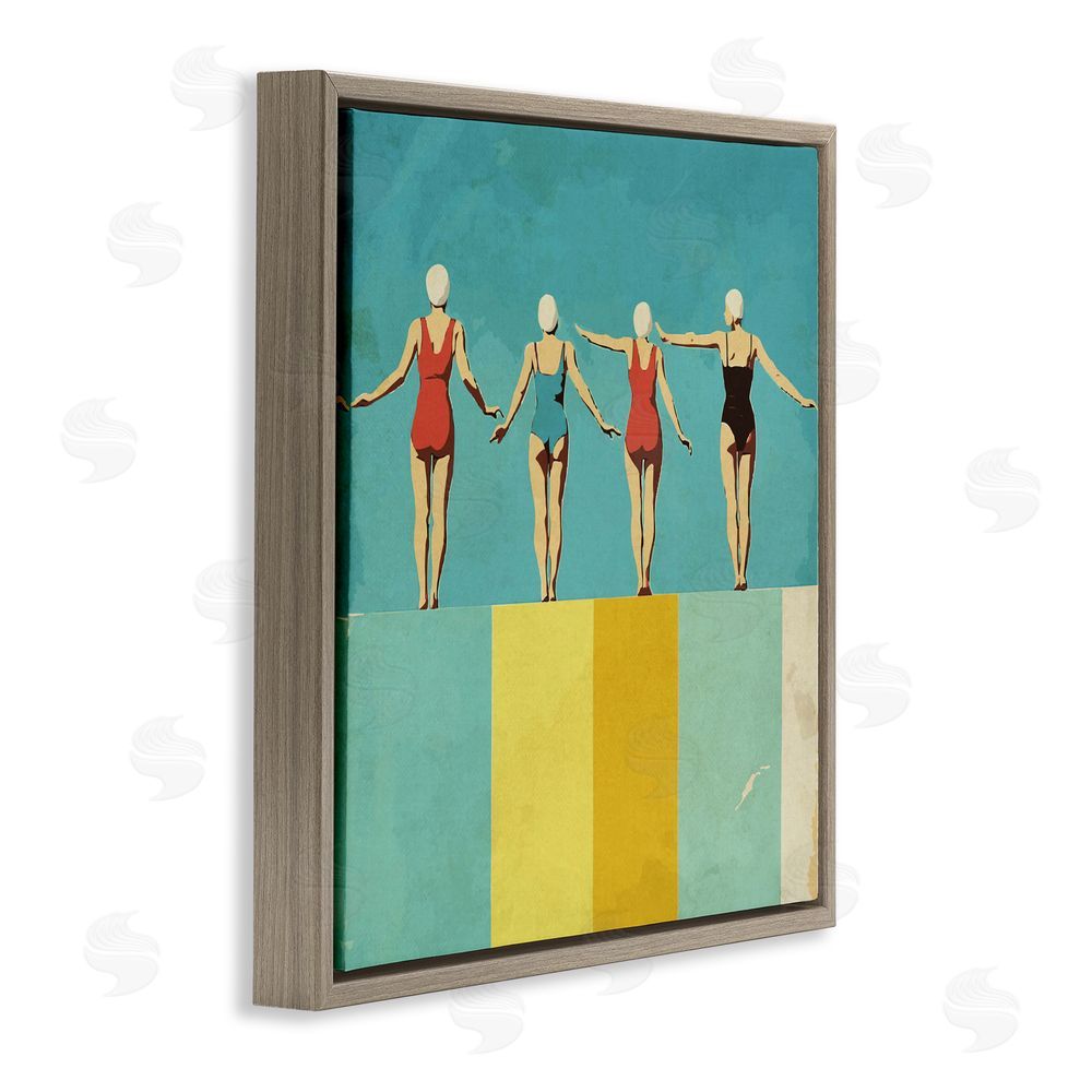 Layla Oz Four Figures on the Pool Brown Floating Frame Canvas Wall Art Print