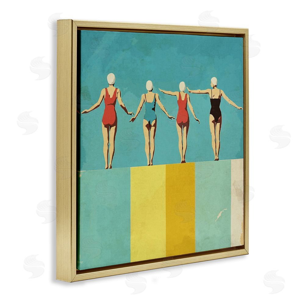 Layla Oz Four Figures on the Pool Gold Floating Frame Canvas Wall Art Print