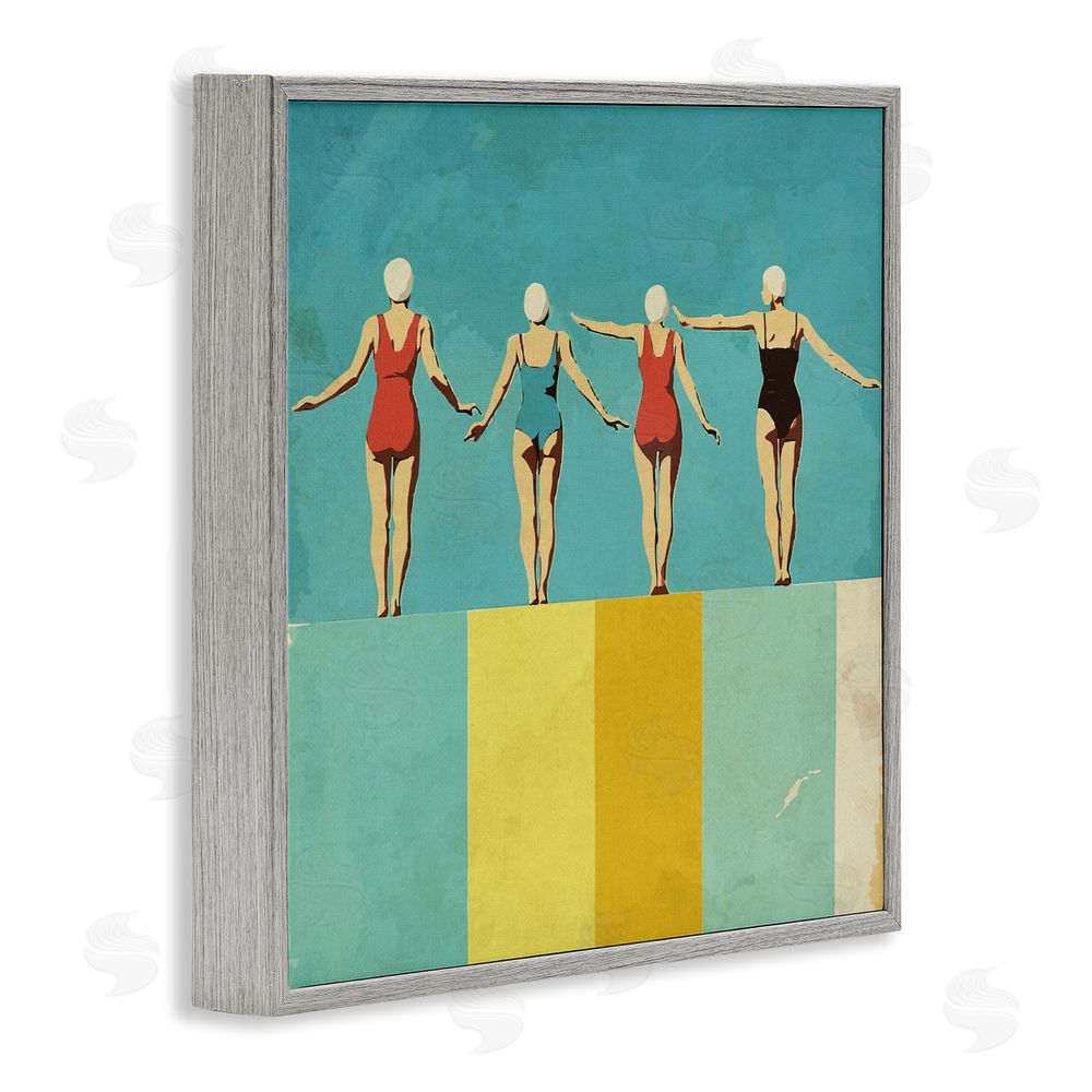 Layla Oz Four Figures on the Pool Gray Framed Giclee Wall Art Print