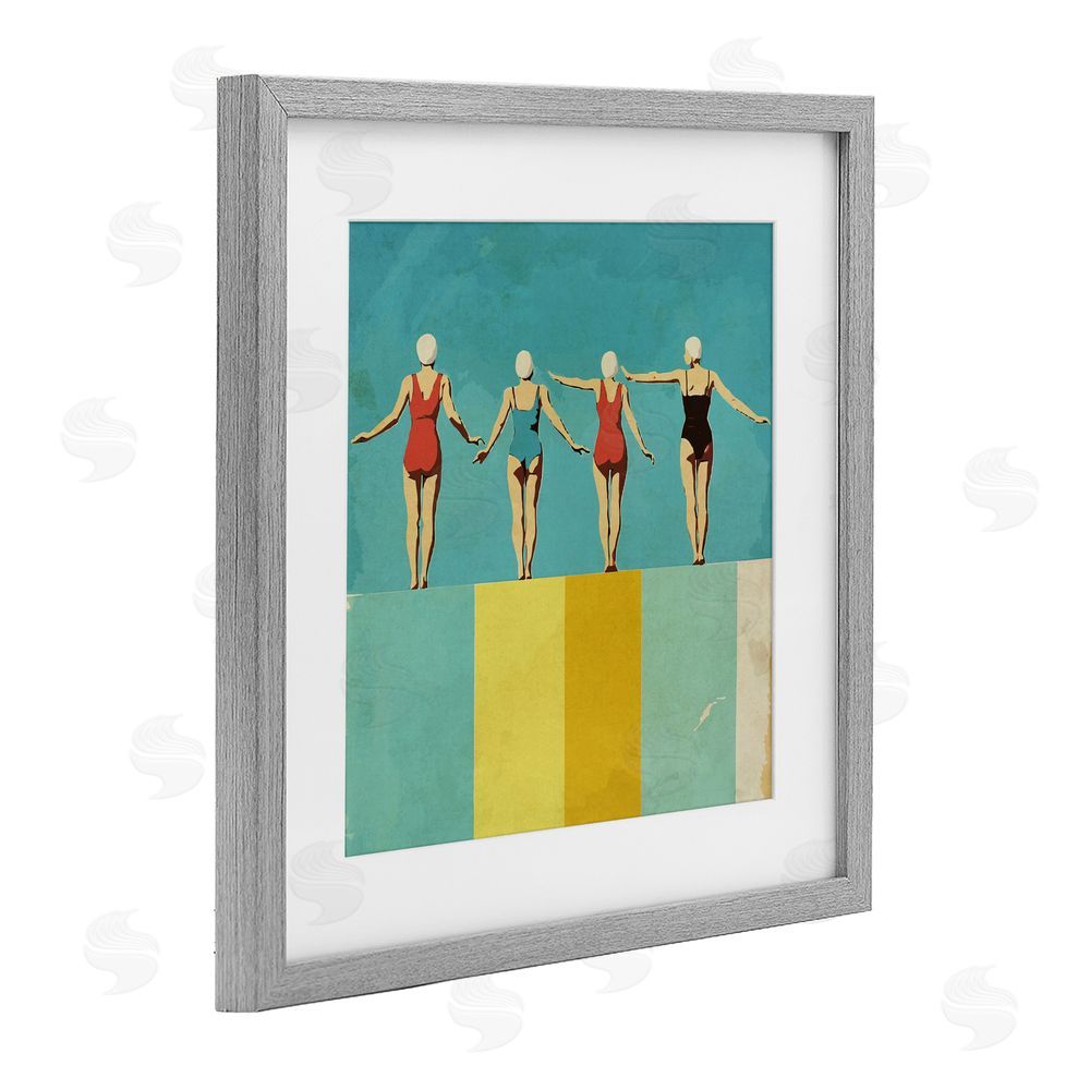 Layla Oz Four Figures on the Pool Gray Framed Print Under Glass Wall Art