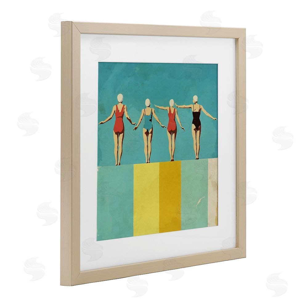 Layla Oz Four Figures on the Pool Birch Framed Print Under Glass Wall Art
