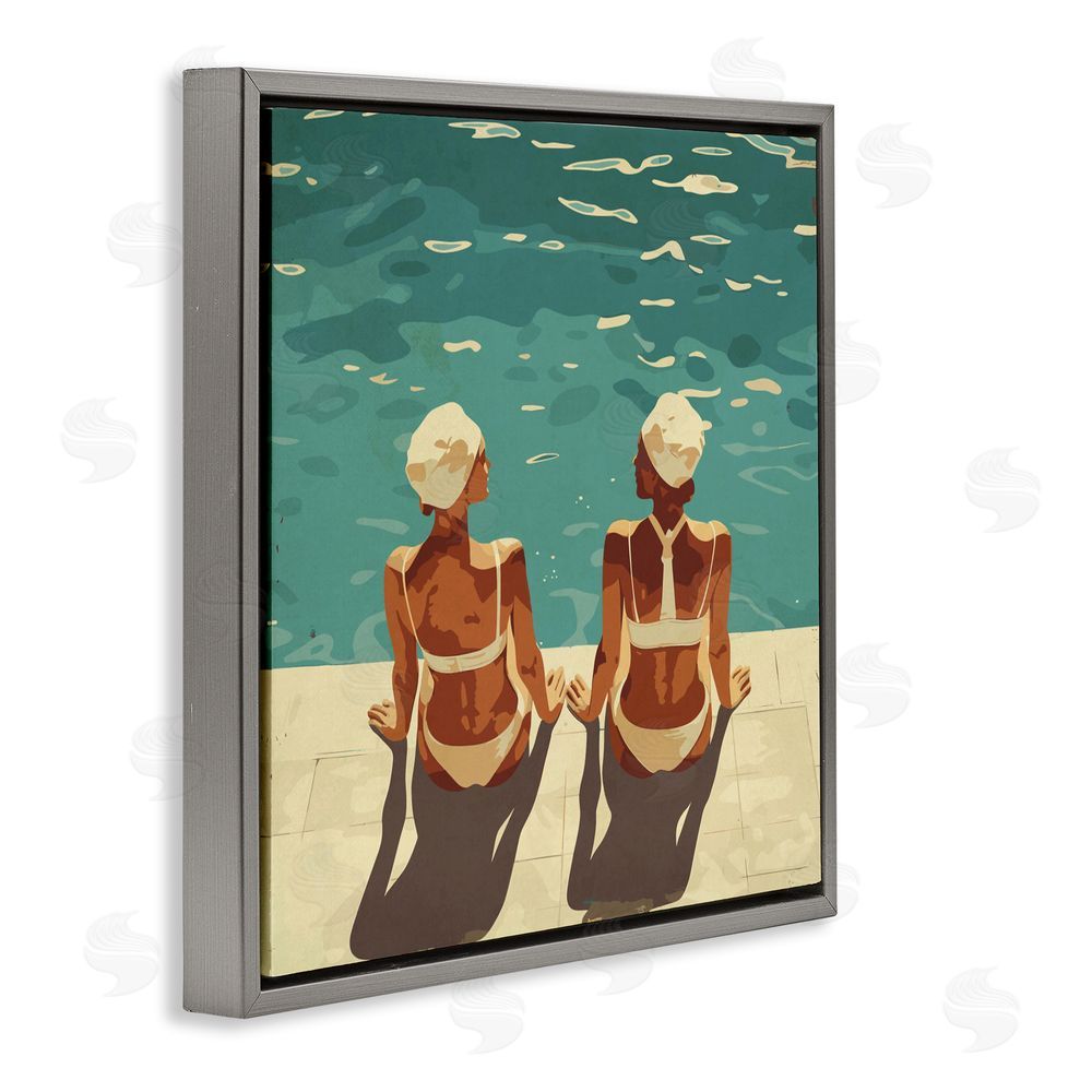 Layla Oz Swimmer Friends Duo Gray Floating Frame Canvas Wall Art Print