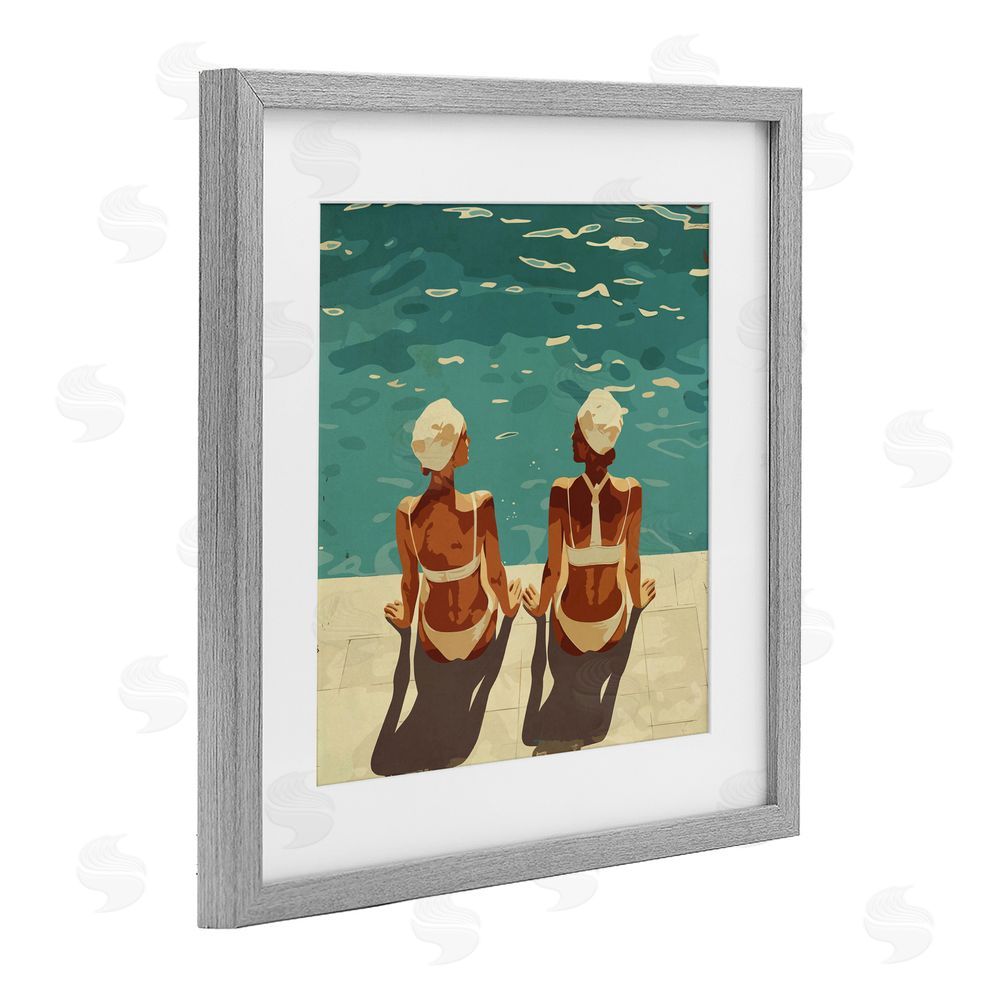 Layla Oz Swimmer Friends Duo Gray Framed Print Under Glass Wall Art