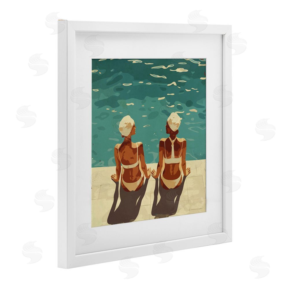 Layla Oz Swimmer Friends Duo White Framed Print Under Glass Wall Art