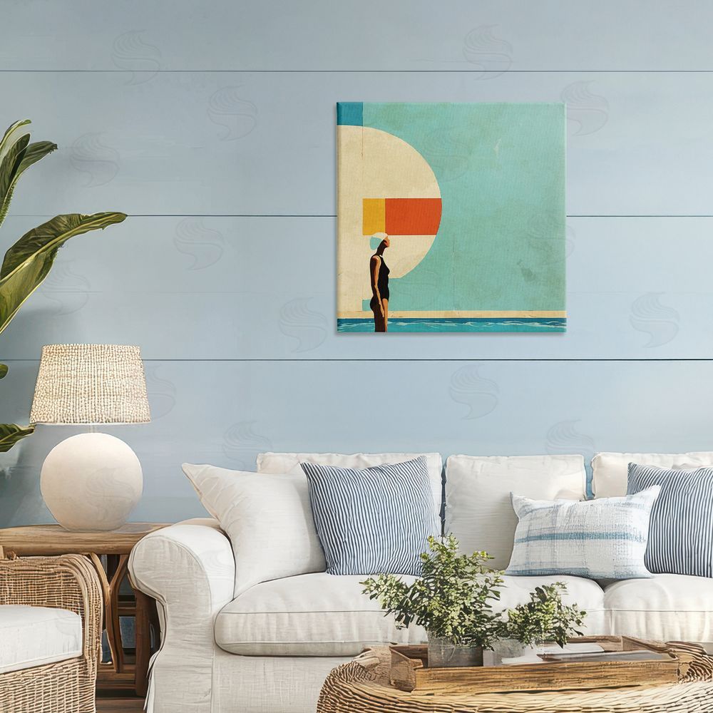 Layla Oz Midcentury Pool Geometric Canvas Wall Art Print in Room
