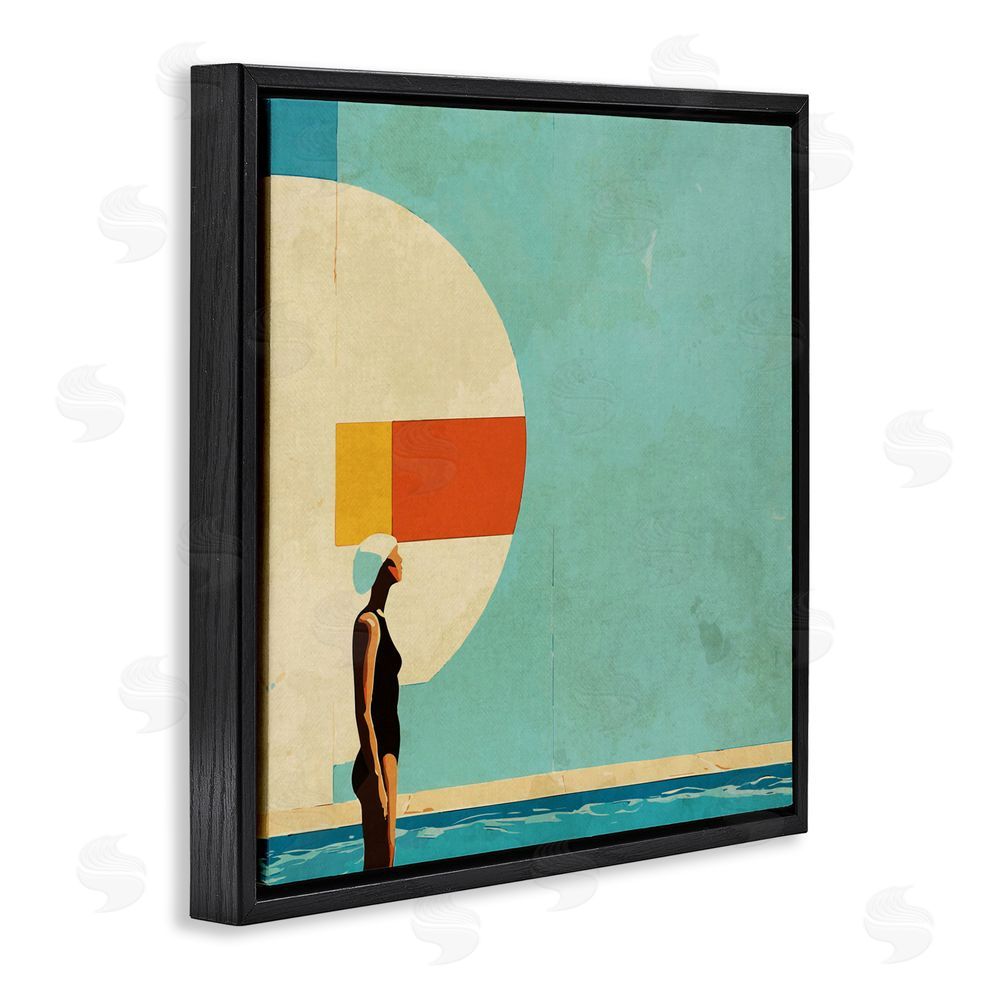 Layla Oz Midcentury Pool Geometric Black Floating Frame Canvas Wall Art Print