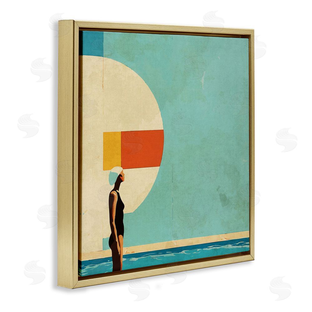 Layla Oz Midcentury Pool Geometric Gold Floating Frame Canvas Wall Art Print
