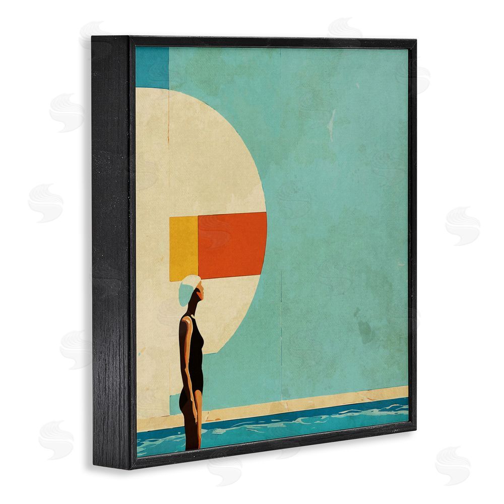 Layla Oz Midcentury Pool Geometric Black Framed Giclee Wall Art Print