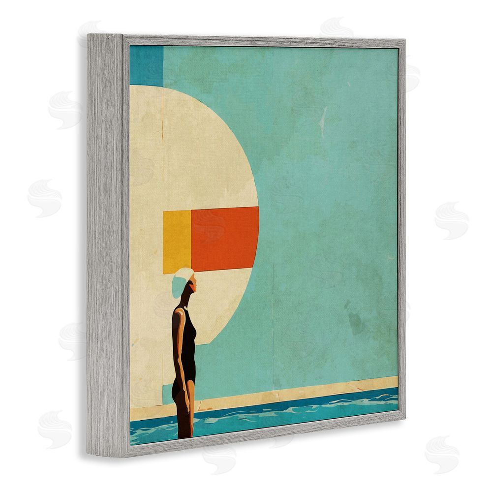 Layla Oz Midcentury Pool Geometric Gray Framed Giclee Wall Art Print