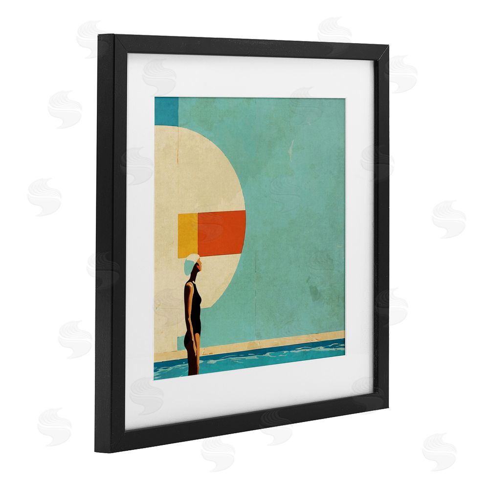Layla Oz Midcentury Pool Geometric Black Framed Print Under Glass Wall Art