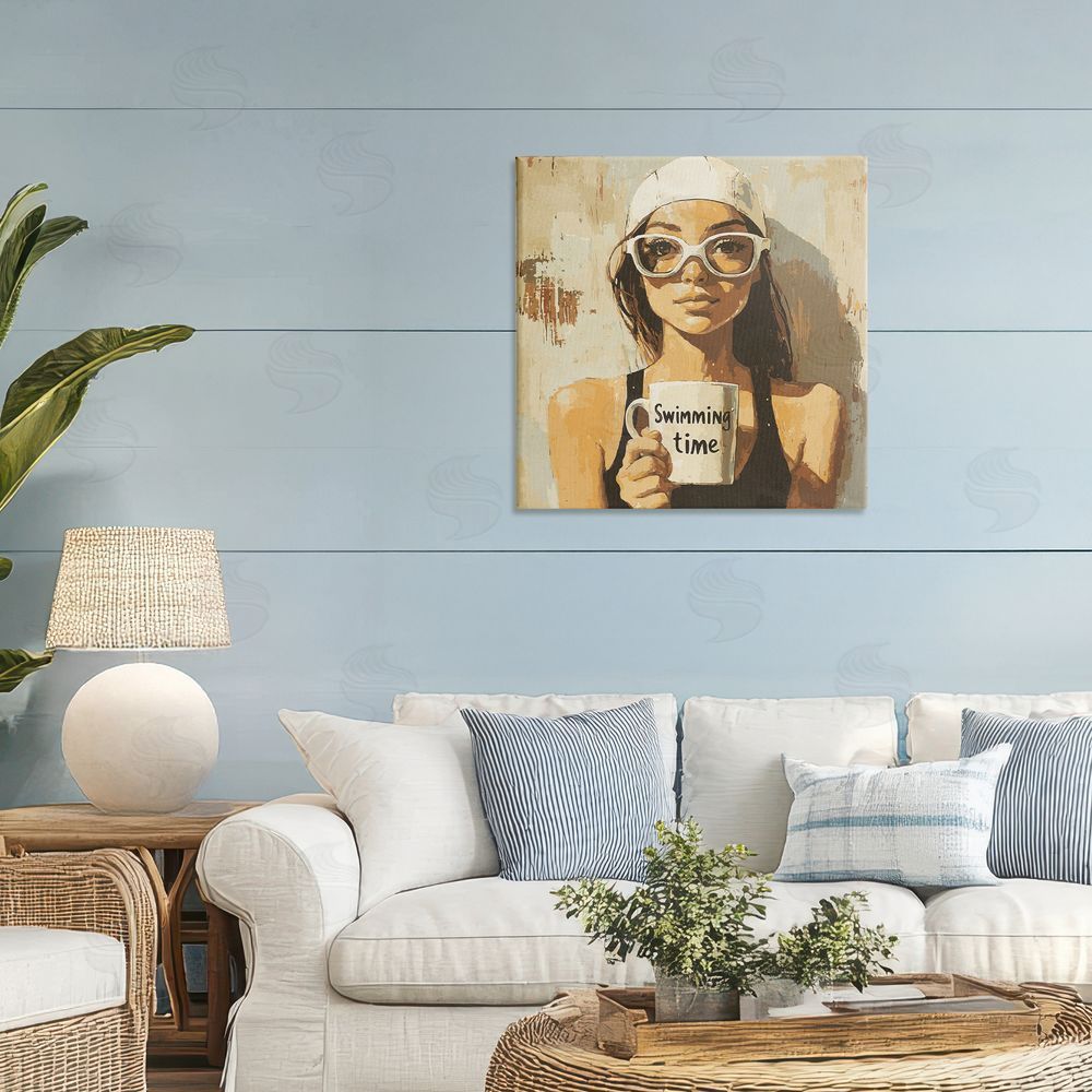 Layla Oz Swimming Mug Girl Stretched Canvas Wall Art in Room