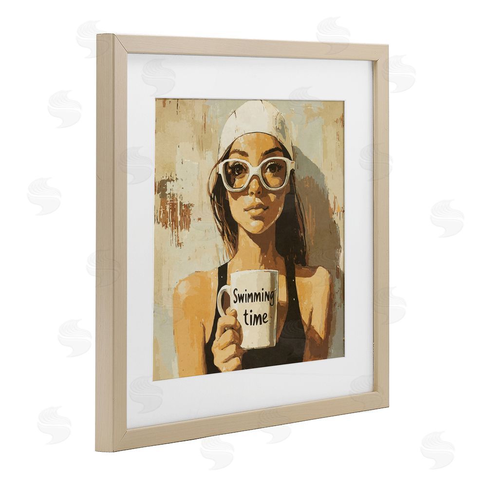 Layla Oz Swimming Mug Girl Birch Framed Print Under Glass Wall Art