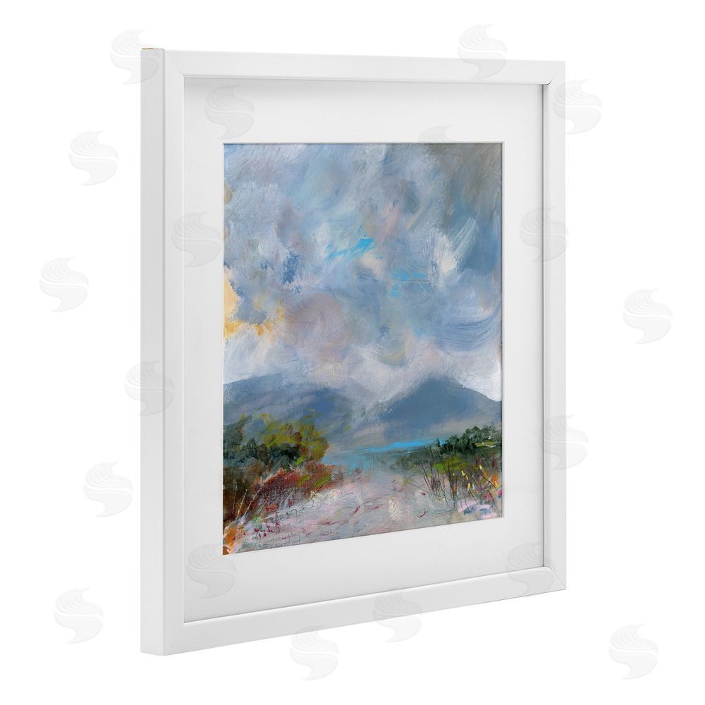 Leslie Birch Expressive Mountain Mists White Framed Print Under Glass Wall Art