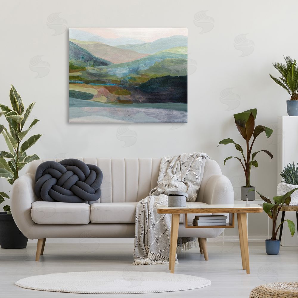Farren Lee Misty Morning Mountain Gradient Canvas Wall Art Print in Room