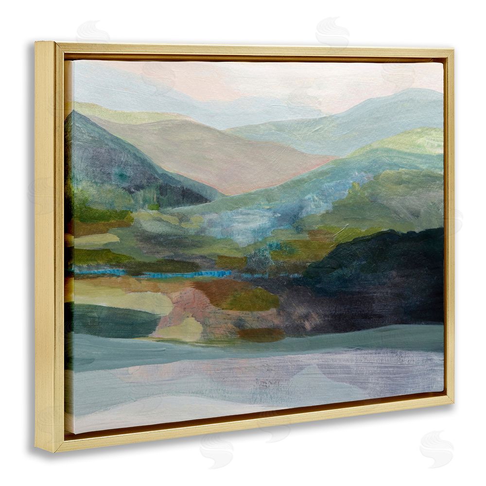 Farren Lee Misty Morning Mountain Gradient Gold Floating Frame Canvas Wall Art Print