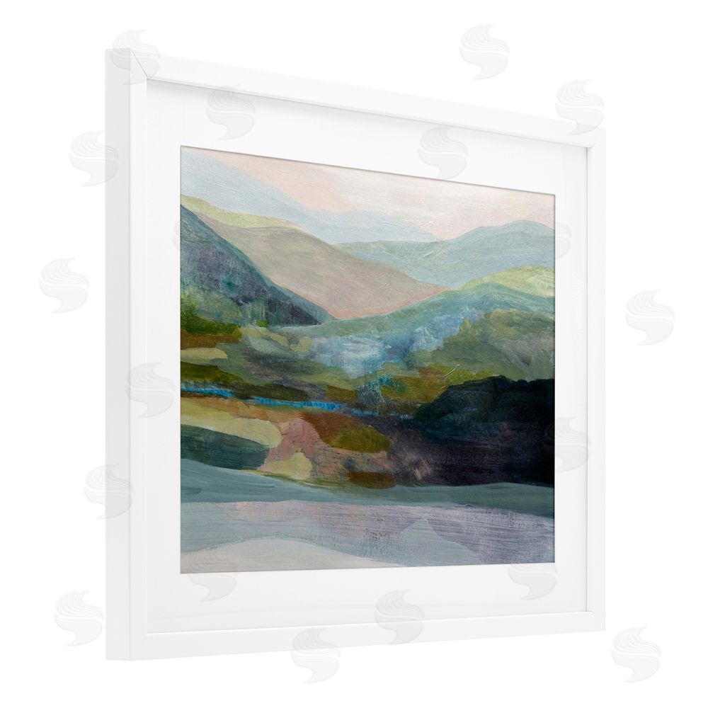 Farren Lee Misty Morning Mountain Gradient White Framed Print Under Glass Wall Art