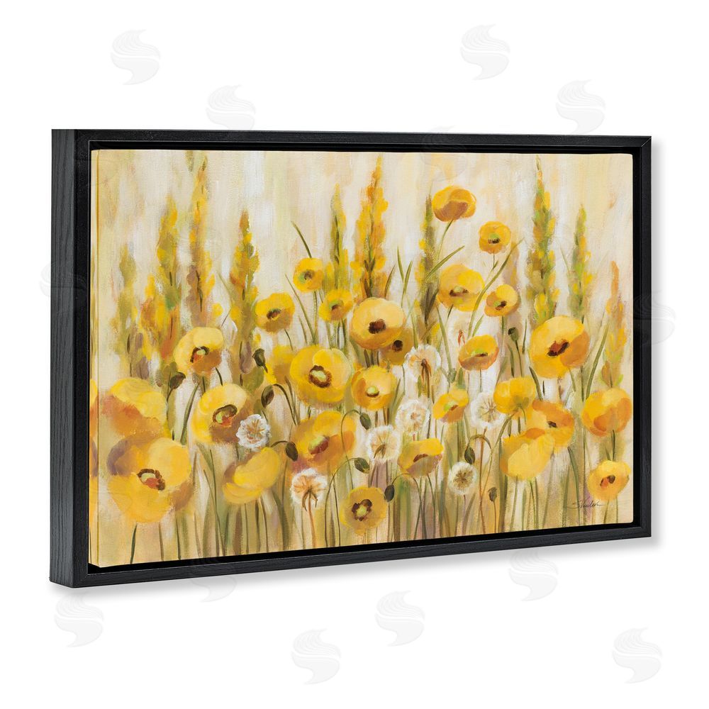Silvia Vassileva Yellow Field of Poppies Black Floating Frame Canvas Wall Art Print