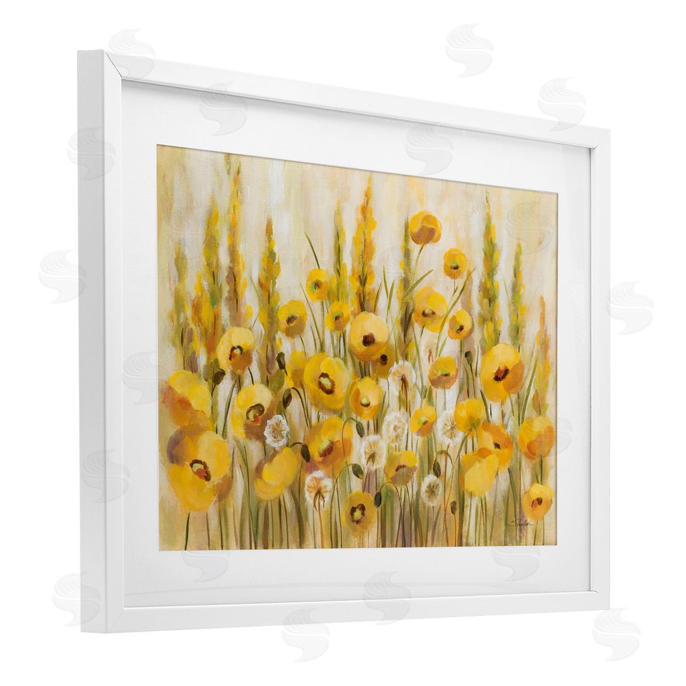 Silvia Vassileva Yellow Field of Poppies White Framed Print Under Glass Wall Art
